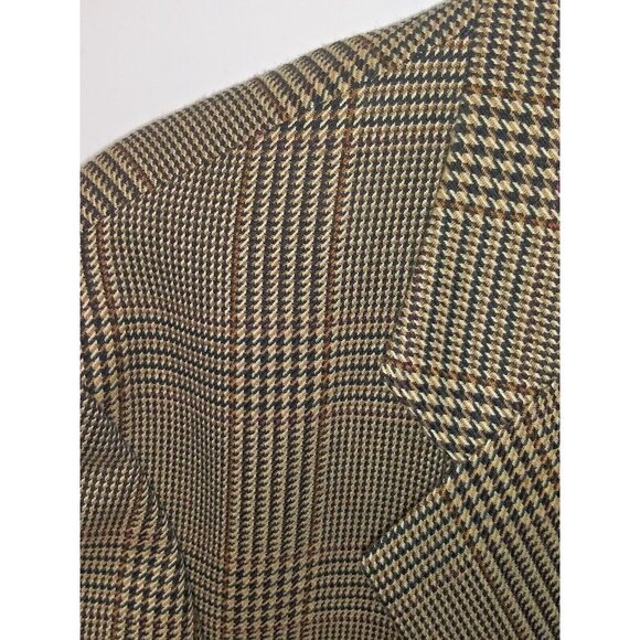J. RIGGINGS Blazer Jacket Mens 44R Brown tan Wool-blend Houndstooth Sports Coat - Picture 2 of 16